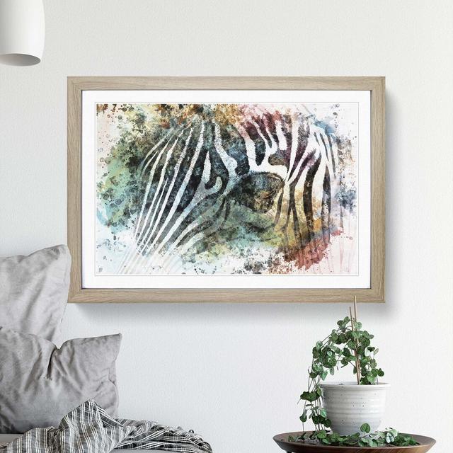 Portrait of a Zebra in Abstract - Picture Frame Painting Print on MDF East Urban Home Size: 35cm H x 50cm W x 2cm D, Frame Option: Oak on Productcaster.