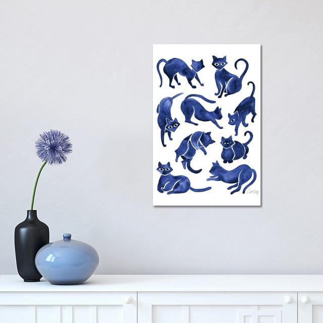 Cat Positions, Navy by Cat Coquillette - Wrapped Canvas Graphic Art ClassicLiving Size: 45.72cm H x 30.48cm W x 1.91cm D on Productcaster.