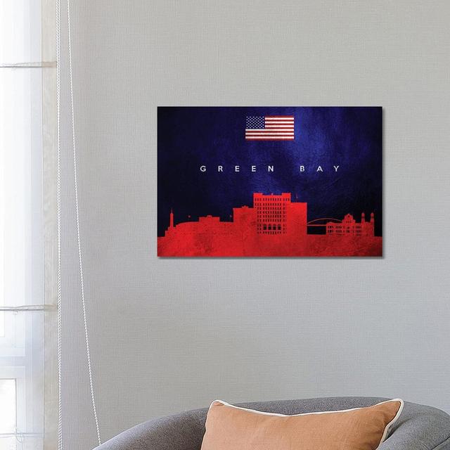 Green Bay Wisconsin Skyline by Adrian Baldovino - Wrapped Canvas Graphic Art Happy Larry Size: 45.72cm H x 66.04cm W x 1.91cm D on Productcaster.