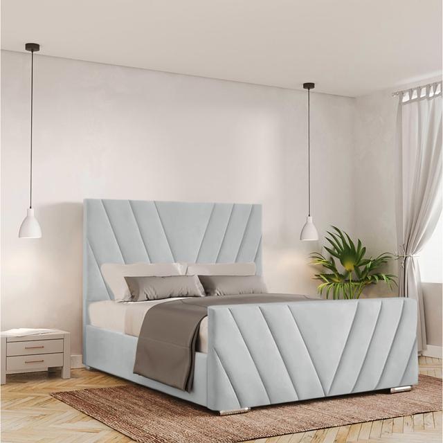 Aurin Bed Frame - Plush Velvet Canora Grey Colour: Light Silver, Size: Small Double (4') on Productcaster.