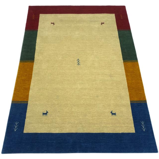 Boarder No Pattern And Not Solid Colour Handmade Beige/Red/Blue Area Rug WAWA TEPPICH Rug Size: Rectangle 120 x 180cm on Productcaster.