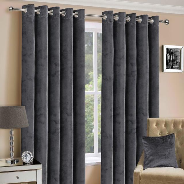 Hollange Crushed Velvet Eyelet Windows Panel Curtains (Set of 2) Fairmont Park Curtain Colour: Charcoal, Panel Size: 168 W x 137 D cm on Productcaster.