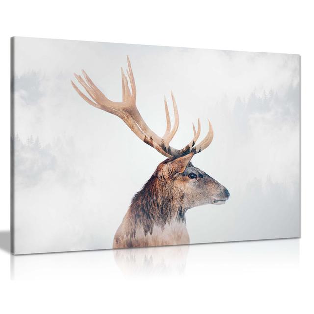 Deer In A Foggy Forest - Wrapped Canvas Print Panther Print Size: 61cm H x 91cm W on Productcaster.