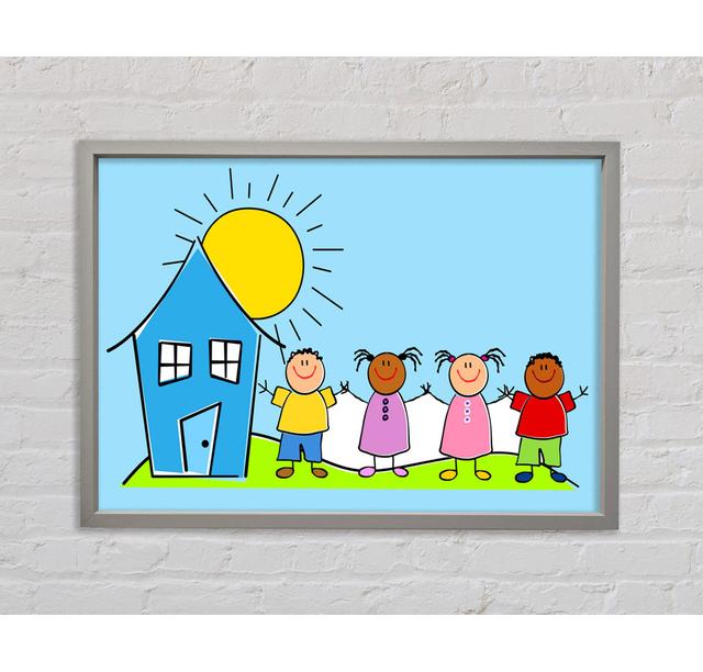 Happy Children In The Sun - Single Picture Frame Art Prints on Canvas Harriet Bee Size: 59.7cm H x 84.1cm W x 3.3cm D, Colour: Baby Blue on Productcaster.