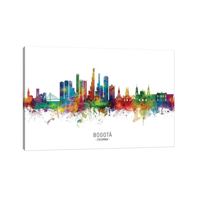 Bogota, Colombia Skyline by Michael Tompsett - Graphic Art Print on Canvas Ebern Designs Format: Wrapped Canvas, Size: 20.32cm H x 30.48cm W x 1.91cm on Productcaster.