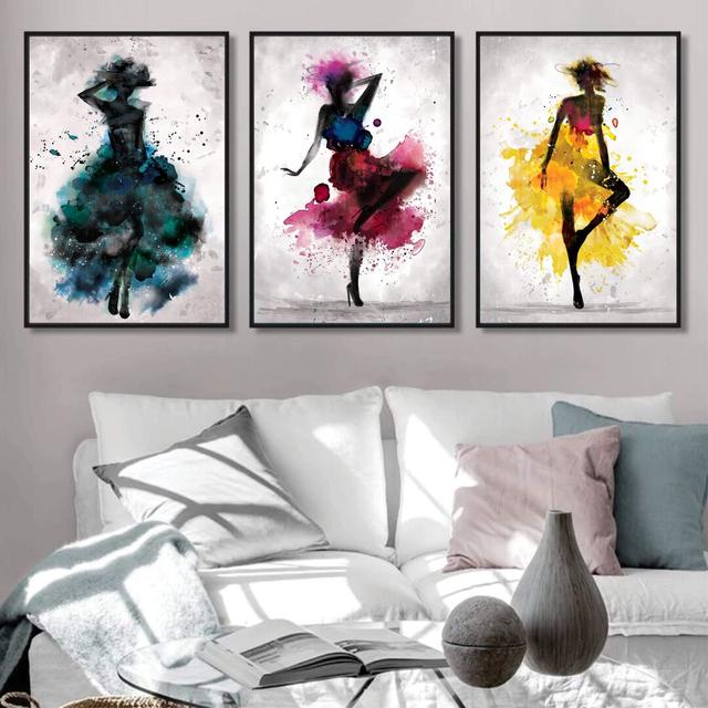 Watercolour Ballerina - 3 Piece Picture Frame Graphic Art Print Set on Paper Clock Canvas Size: 80cm H x 180cm W x 3cm D, Frame Option: Black Framed on Productcaster.