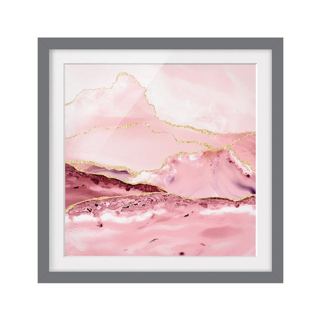 Abstract Mountains Pink with Golden Lines - Picture Frame Graphic Art Canora Grey Frame Option: Grey, Size: 70cm H x 70cm W x 2cm D on Productcaster.