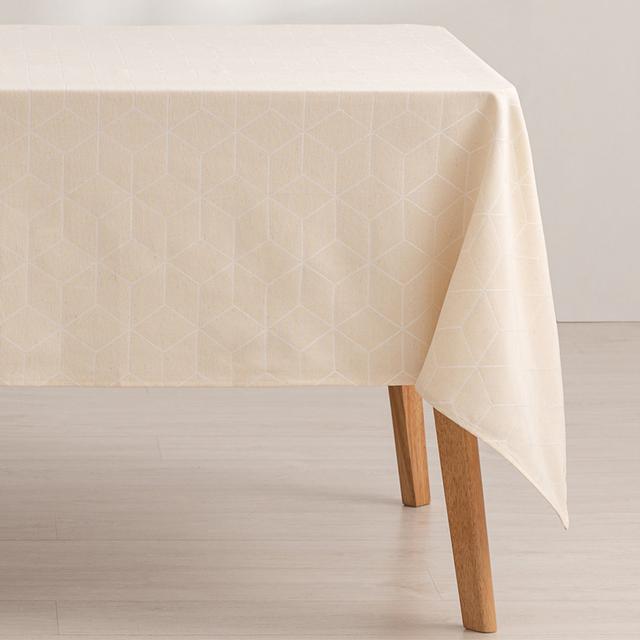 Heslington Geometric Cotton Tablecloth Latitude Run Size: 300cm W x 140cm L, Colour: Ecru on Productcaster.