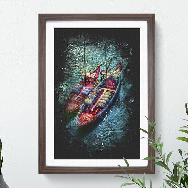 Boats in Portugal Paint Splash - Picture Frame Graphic Art East Urban Home Size: 90cm H x 65cm W x 2cm D, Frame Option: Walnut on Productcaster.