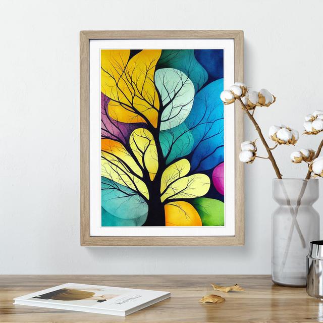 Colourful Tree Leaves No.5 Abstract - Picture Frame Graphic Art Marlow Home Co. Size: 46cm H x 34cm W x 2cm D, Frame Colour: Oak on Productcaster.