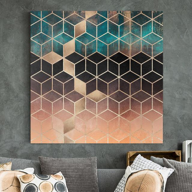 Turquoise Rose Gold Geometry - Wrapped Canvas Graphic Art Corrigan Studio Format: 260g/m² canvas, Size: 50cm H x 50cm W on Productcaster.