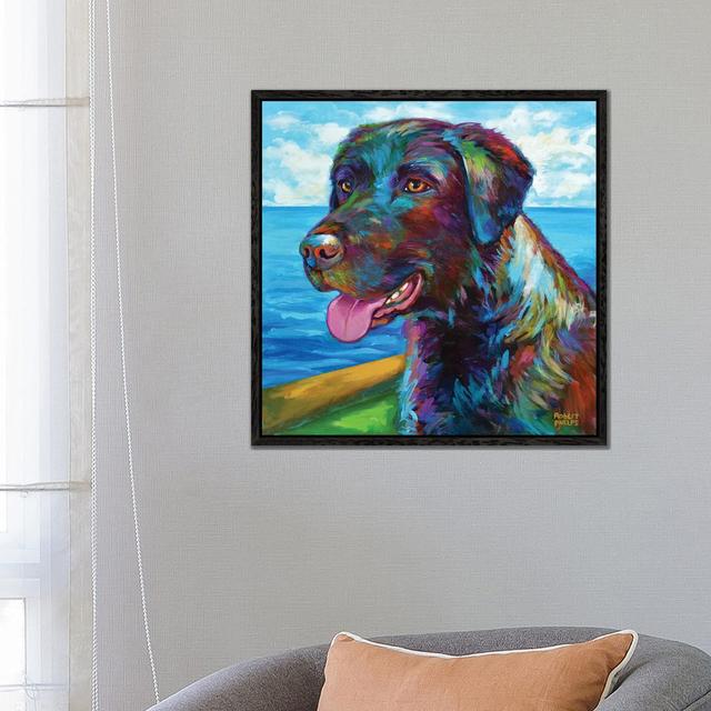 Chocolate Lab By The Sea by Robert Phelps - Gallery-Wrapped Canvas Giclée on Canvas Lark Manor Format: Black Framed, Size: 66.04cm H x 66.04cm W x 3.8 on Productcaster.