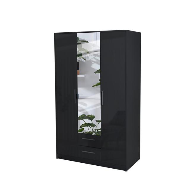 Pamel 3 Door Manufactured Wood Wardrobe 17 Stories Size: 199 H x 120 W x 58 D cm, Finish: Gloss Black on Productcaster.