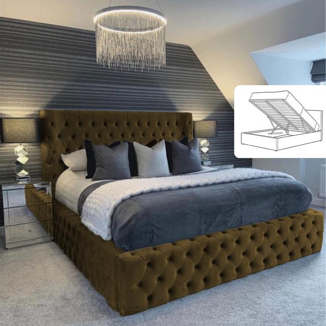 Majestic Nights Upholstered Ottman Storage Bed Frame Canora Grey Size: Double (4'6), Colour: Mink on Productcaster.