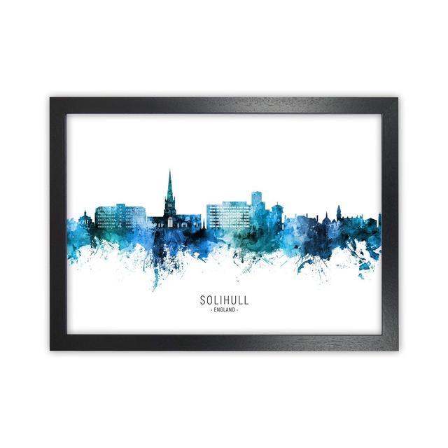 Solihull England Skyline Blue City Name by Michael Tompsett - Graphic Art Ebern Designs Format: Black Framed, Size: 34cm H x 46cm W x 3cm D on Productcaster.