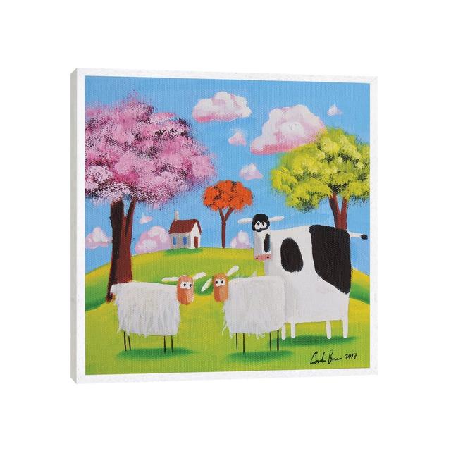 Cow and Sheep by Gordon Bruce - Painting on Canvas Harriet Bee Size: 45.72cm H x 45.72cm W x 3.81cm D, Format: White Framed on Productcaster.