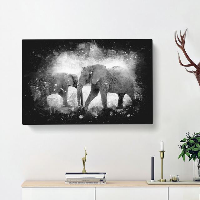 Elephants Crossing Paths - Wrapped Canvas Painting Print East Urban Home Size: 60cm H x 91cm W x 3cm D on Productcaster.