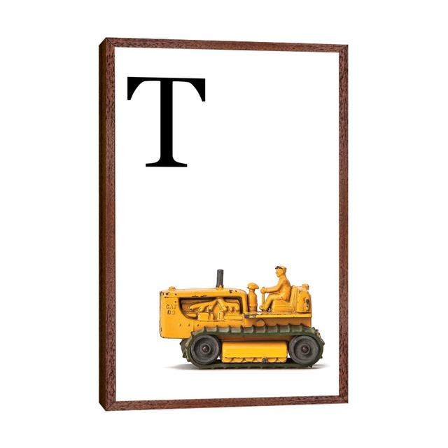 T Bulldozer Yellow White Letter - Print on Canvas Williston Forge Size: 66.04cm H x 45.72cm W x 3.81cm D, Format: Classic Brown Wood Framed on Productcaster.