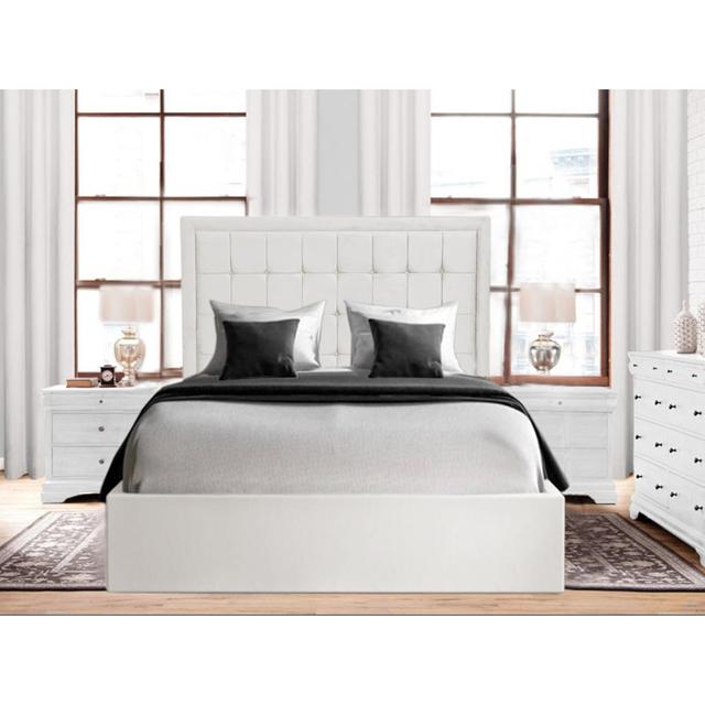 Ahian Upholstered Bed Frame Canora Grey Colour: White, Size: Super King (6') on Productcaster.