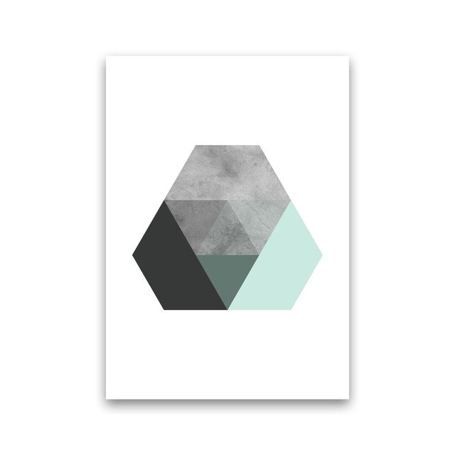 Geometric Mint And Black Hexagon by Pixy Paper - Wrapped Canvas Print Corrigan Studio Format: Unframed, Size: 84cm H x 59.4cm W x 1cm D on Productcaster.