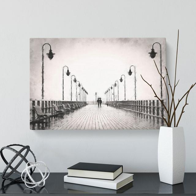 Couple Upon The Pier - Wrapped Canvas Painting East Urban Home Size: 45cm H x 76cm W x 4cm D on Productcaster.