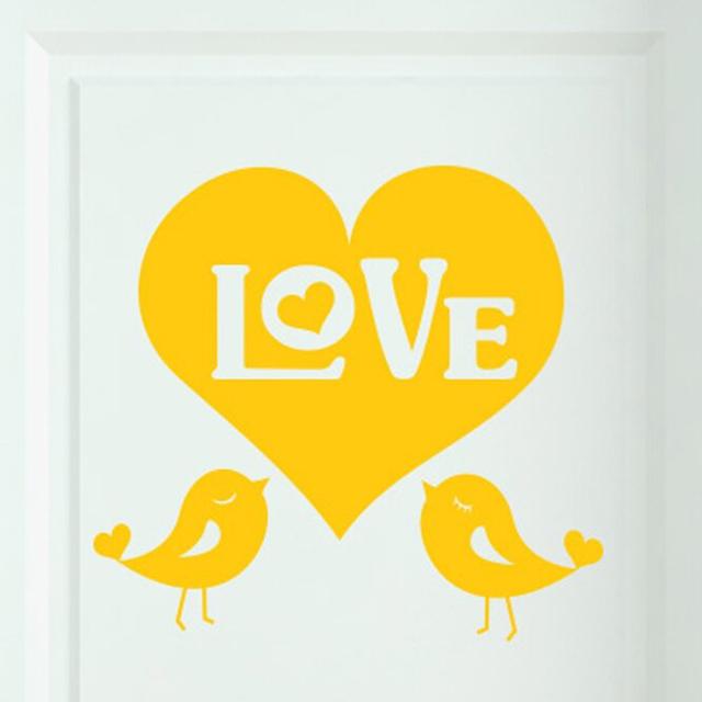 Big Love Heart with Two Cute Birds Door Room Wall Sticker Maturi Colour: Dark Yellow on Productcaster.