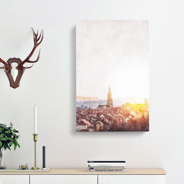 Sunset In Bern Switzerland - Wrapped Canvas Painting East Urban Home Size: 60cm H x 40cm W x 4cm D on Productcaster.