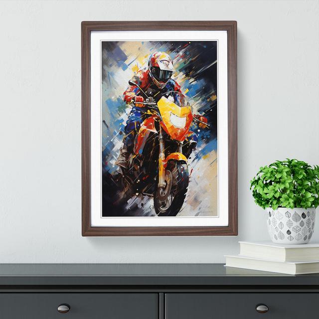 XYZ-FRM-V1223-4568 Motorbike Abstract - Single Picture Frame Print on Wood Big Box Art Size: 64cm H x 46cm W x 2cm D, Frame Colour: Walnut on Productcaster.