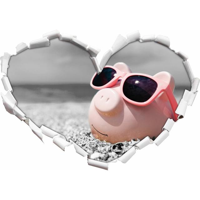 Wandtattoo Cooles Sparschwein mit Sonnenbrille am Strand East Urban Home Größe: 43,5 cm H x 62 cm B x 0,02 cm T on Productcaster.