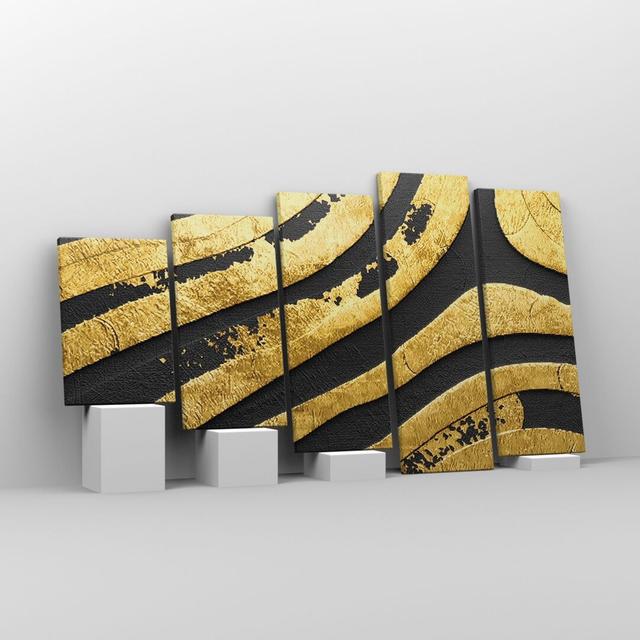 Abstraction Gold - 5 Piece Wrapped Canvas Graphic Art Canora Grey Size: 60cm H x 100cm W x 1.8cm D on Productcaster.