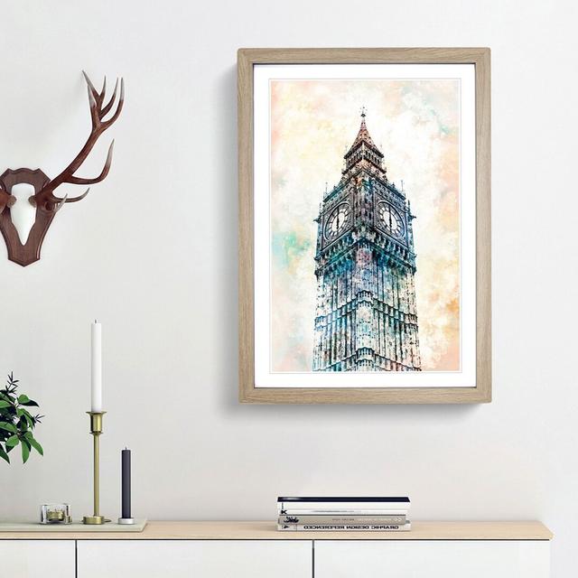 Big Ben London in Abstract - Picture Frame Painting Print East Urban Home Size: 48cm H x 36cm W x 2cm D, Frame Option: Oak Framed on Productcaster.