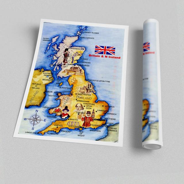 Monuments of England Map - Unframed Graphic Art Print on Paper East Urban Home Format: Paper, Size: 141.4cm H x 100cm W on Productcaster.