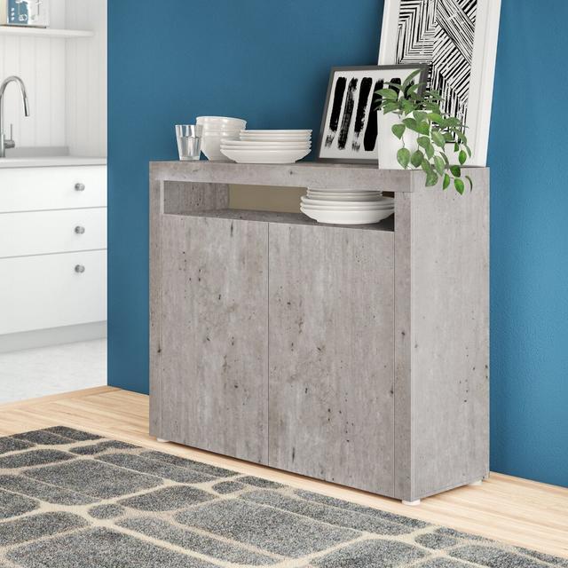 Eleada 107 cm Wide Solid Wood Highboard Zipcode Design Colour: Concrete-look matt on Productcaster.