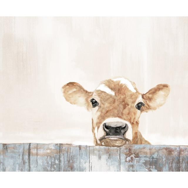 Calf On Abstract Fence - Wrapped Canvas Painting August Grove Size: 51cm H x 76cm W x 3.8cm D on Productcaster.