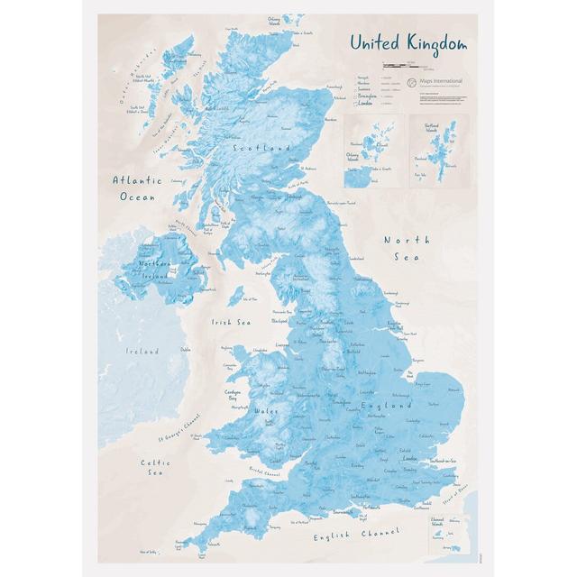 UK as Art Map - Cerulean - Art Prints on Paper Ebern Designs Format: Unframed, Size: 42cm H x 29.7cm W x 0.5cm D on Productcaster.