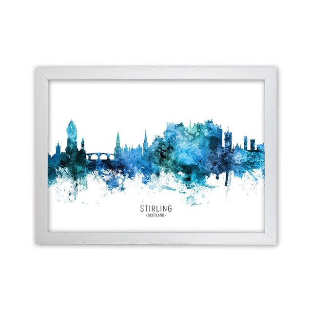 Stirling Scotland Skyline Blue City Name by Michael Tompsett - Graphic Art Ebern Designs Size: 34cm H x 46cm W x 3cm D, Format: White Framed on Productcaster.