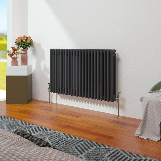 Vallie Horizontal Traditional Column Cast Iron Style Designer Radiator Belfry Heating Colour: Anthracite, Size: 60cm H x 101cm W on Productcaster.