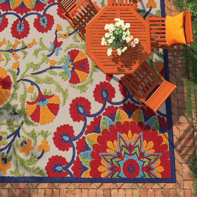 Lensing Ivory/Red/Green/Orange Indoor/Outdoor Rug Sol 27 Outdoor Rug Size: Rectangle 290 x 396cm on Productcaster.