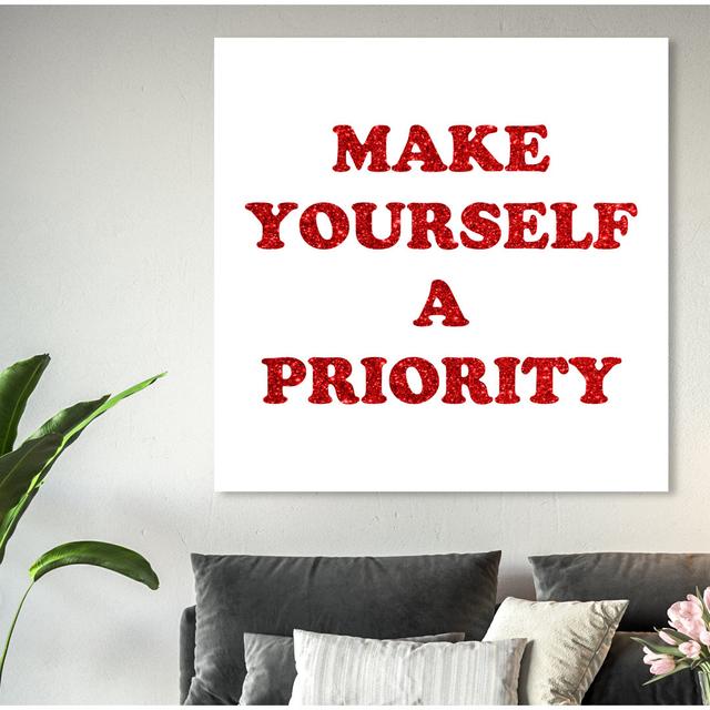 'A Priority Red Glitter' Typography on Wrapped Canvas East Urban Home Size: 109.2 cm H x 109.2 cm W x 3.8 cm D on Productcaster.