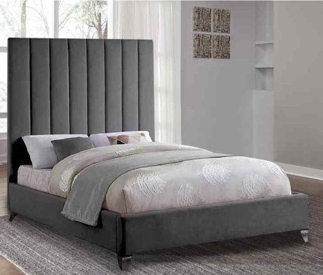 Alexo Bed Double Plush Velvet Cream Envisage Trade Size: Super King (6'), Colour: Steel on Productcaster.