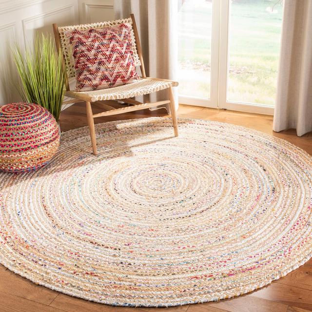 Herzig Flatweave Cotton Beige/Yellow Rug Blue Elephant Rug Size: Round 213cm on Productcaster.