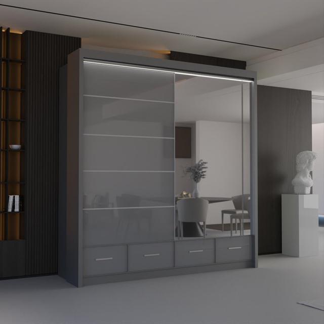 Bahos 3 Door Manufactured Wood Wardrobe Brayden Studio Size: 220cm H x 150cm x W 66cm D, Finish: Grey on Productcaster.