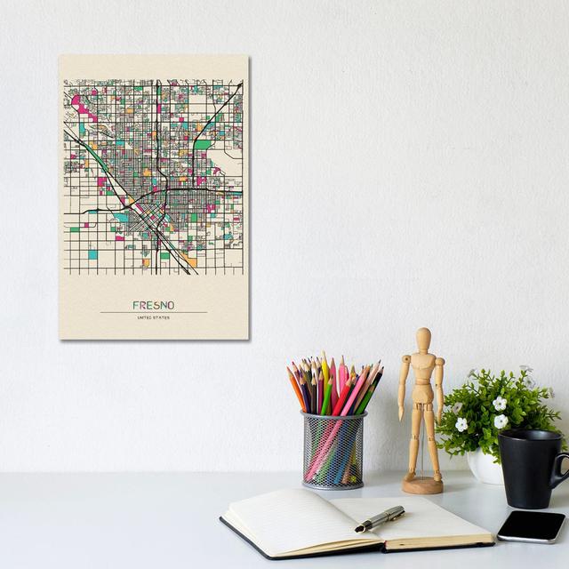 Fresno, California Map by Ayse Deniz Akerman - Wrapped Canvas Gallery-Wrapped Canvas Giclée Williston Forge Size: 30.48cm H x 20.32cm W x 1.9cm D on Productcaster.