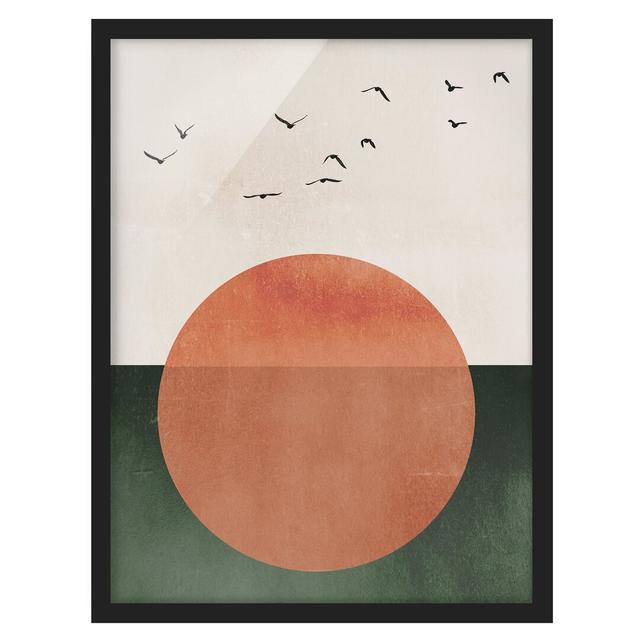 Flock of Birds Before Rising Sun - Picture Frame Graphic Art Marlow Home Co. Frame Option: Black Framed, Size: 40cm H x 30cm W x 2cm D on Productcaster.