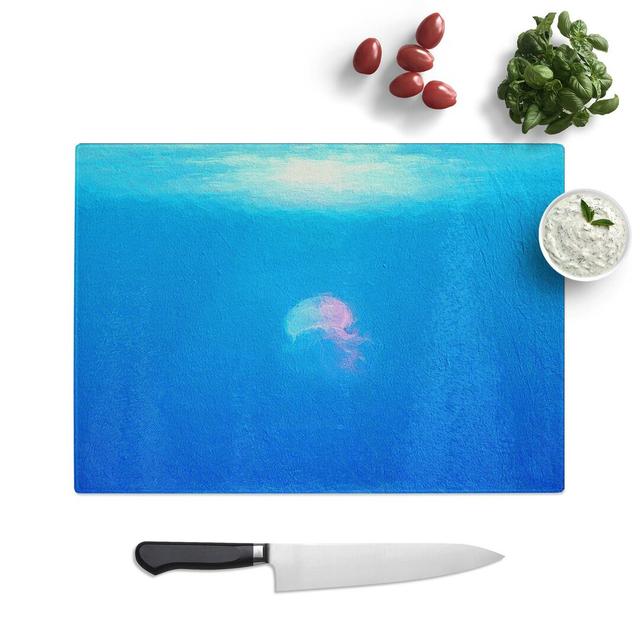 Glass Jellyfish in Pink & Blue With Sunlight Chopping Board East Urban Home Size: 39 cm W x 28.5 cm L on Productcaster.