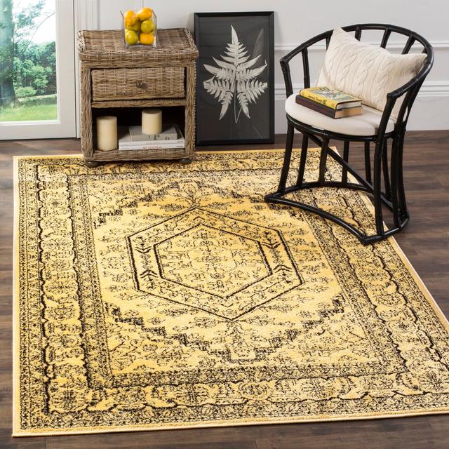 Stromsburg Oriental Machine Woven Black/Yellow Area Rug Latitude Vive Rug Size: Rectangle 120 x 180cm on Productcaster.