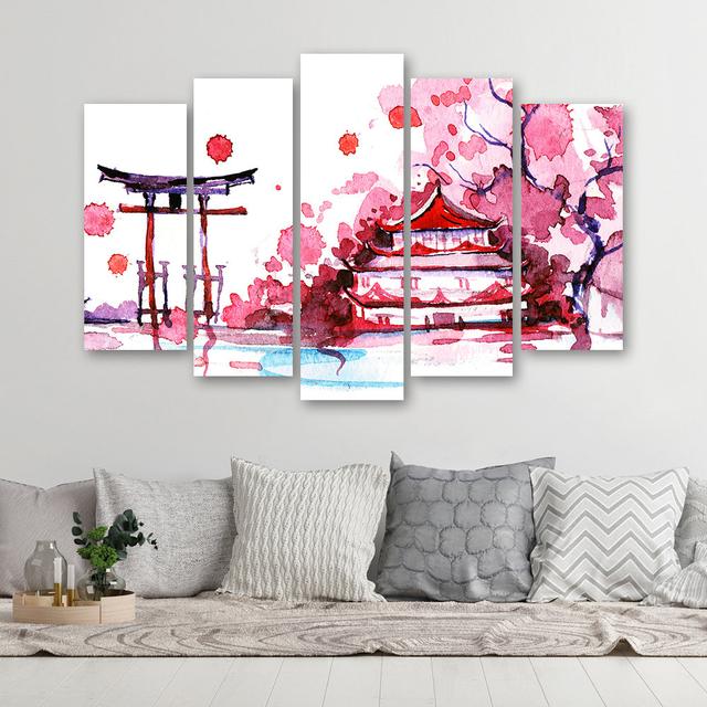 Leinwandbild Japan Pink Landscape Rosalind Wheeler Größe: 100 cm H x 150 cm B on Productcaster.