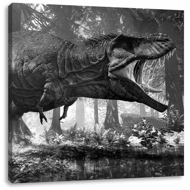 Leinwandbild T-Rex Dinosaurier im Wald East Urban Home Größe: 70 cm H x 70 cm B on Productcaster.