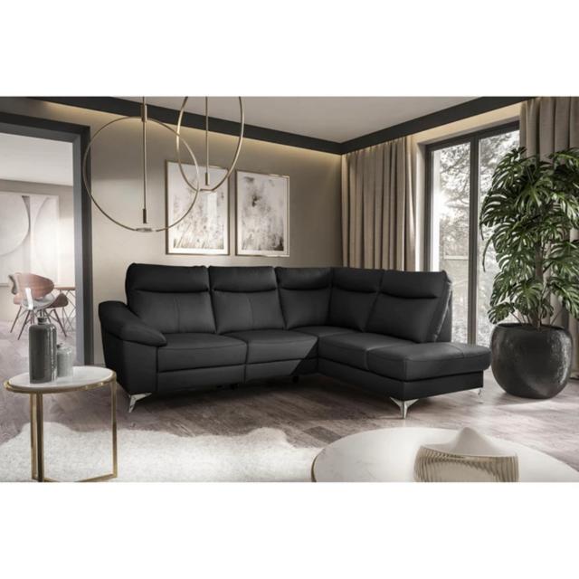 Cordelra Leather Sectional with Power Reclining Seat and Underseat Storage Ivy Bronx Upholstery Colour: Black, Orientation: Right Hand Facing on Productcaster.