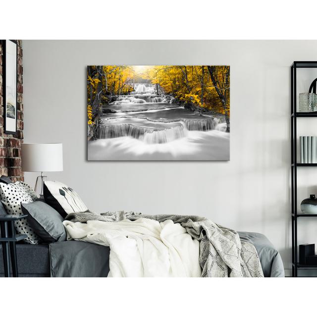 Cascade Of Thoughts Yellow - Wrapped Canvas Print Union Rustic Size: 80cm H x 120cm W on Productcaster.